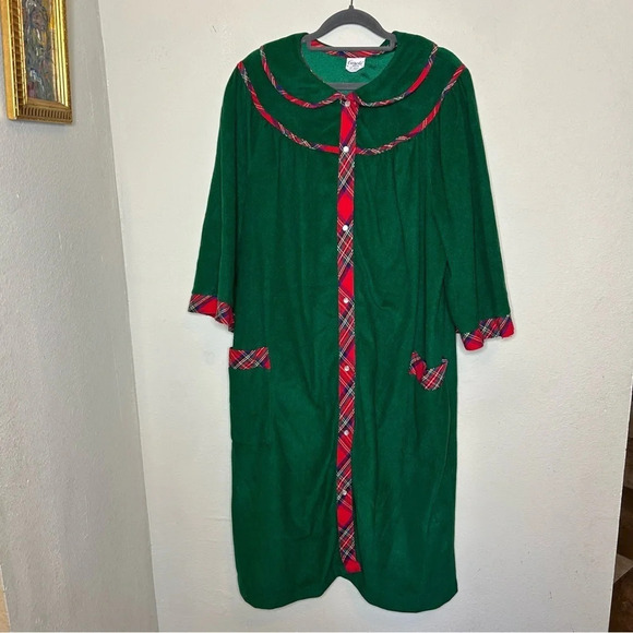 Vintage Christmas Plaid House Dress Size Large - Picture 1 of 7